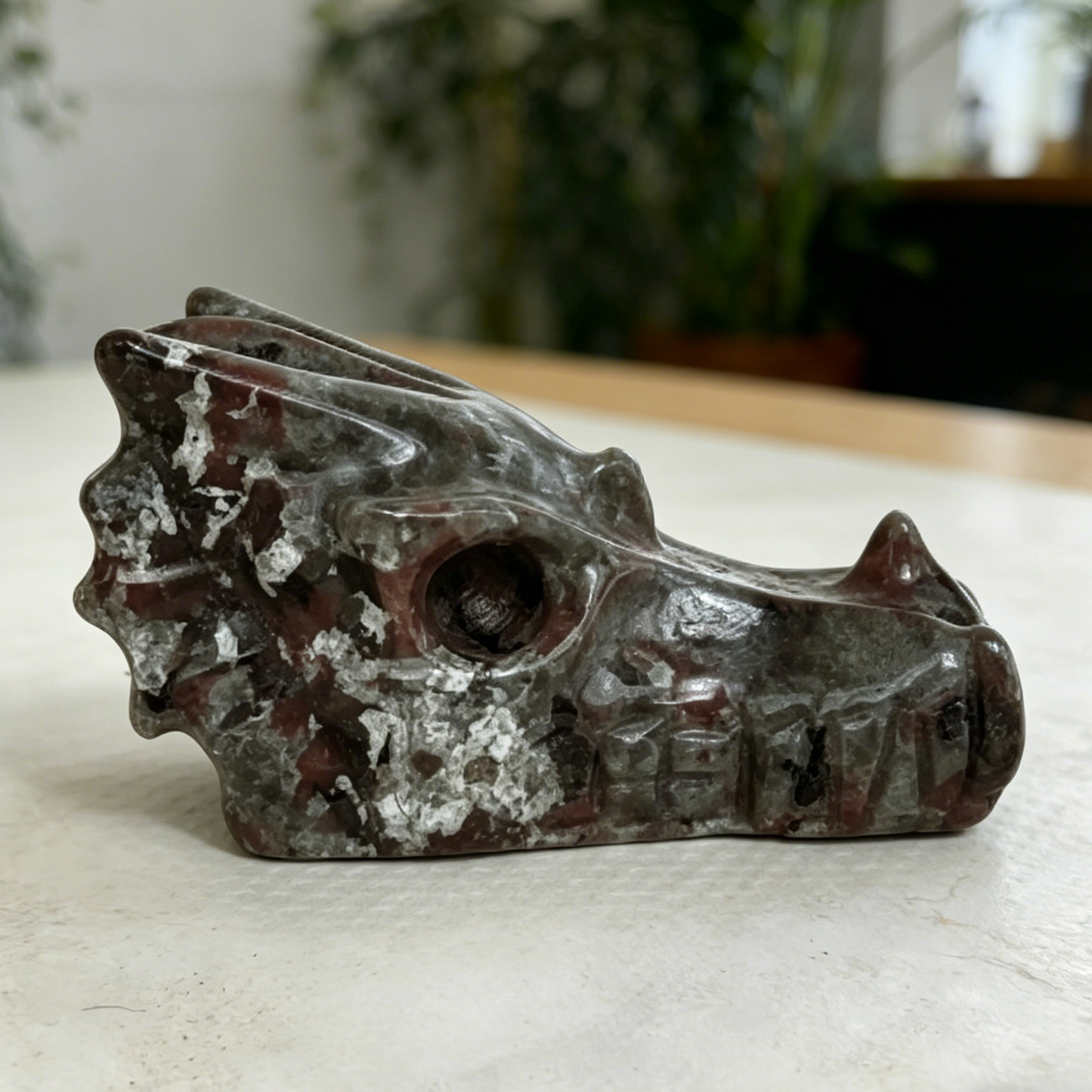 2 inch Yooperlite Chinese Dragon Skull - Hand Carved Natrual Stone Sculpture