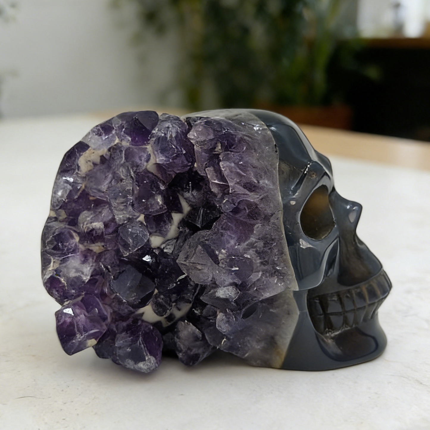 2.6 inch Amethyst Cluster Half Face Crystal Skull-Hand Ceved Natrual Crystal