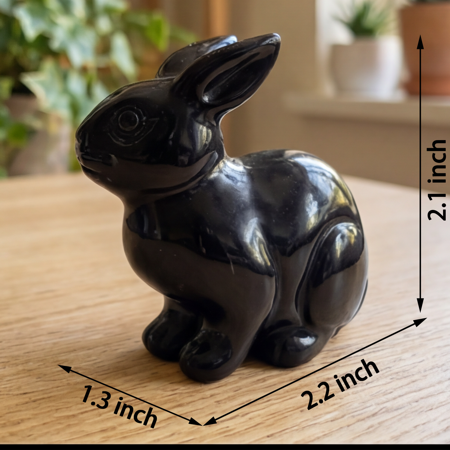 Lapin sculpté en obsidienne noire – Animal en cristal sculpté à la main
