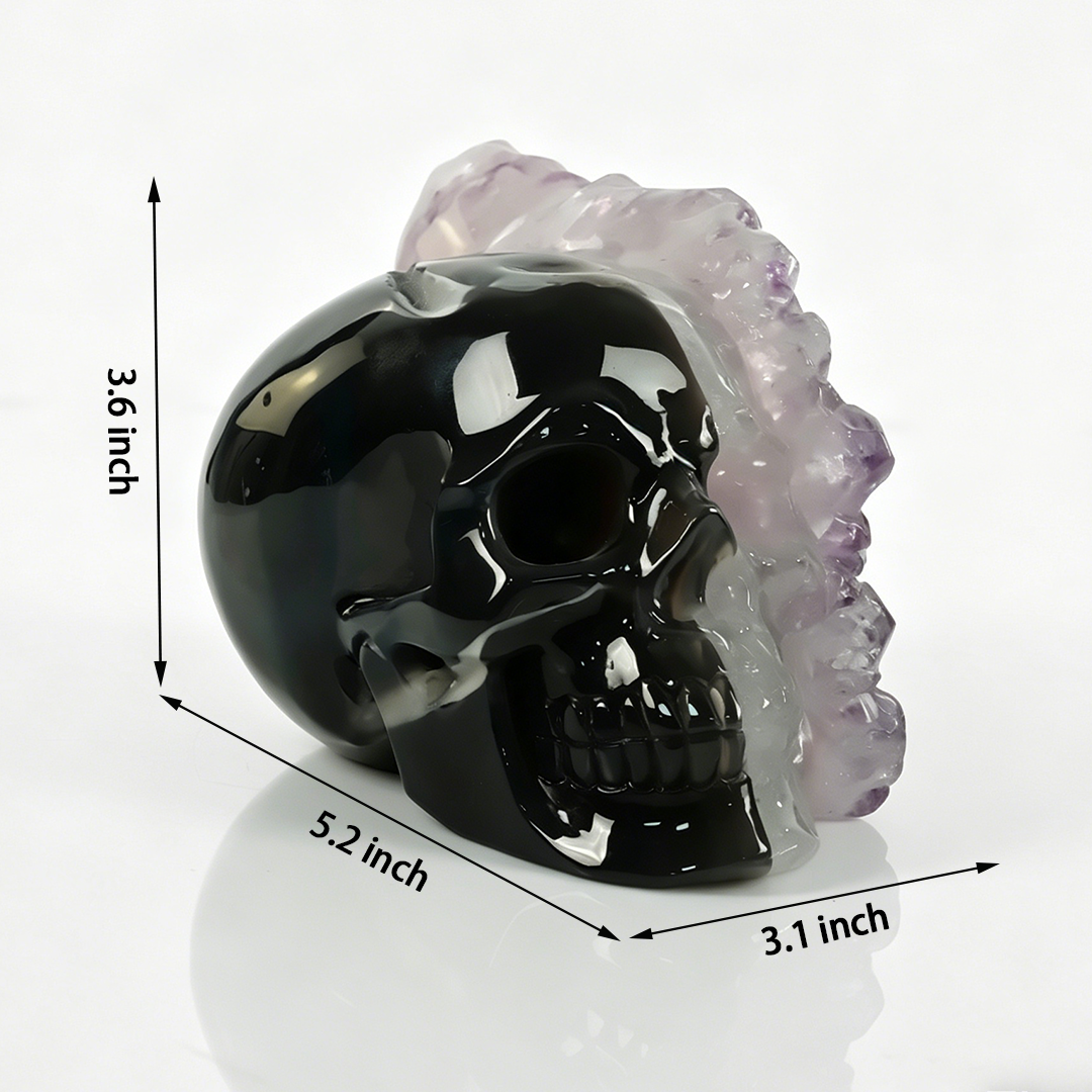 5 inch Amethyst Cluster Skull - Hand Carved Natural Crystal