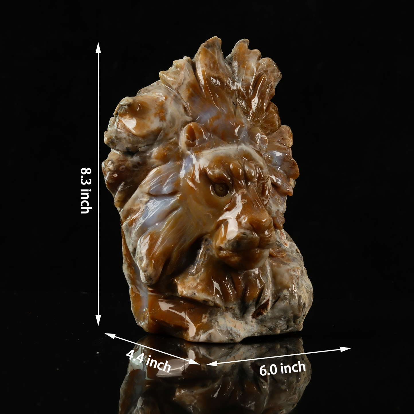 Yellow Chalcedony Lion Head Carving - Hand Carved Natural Stone