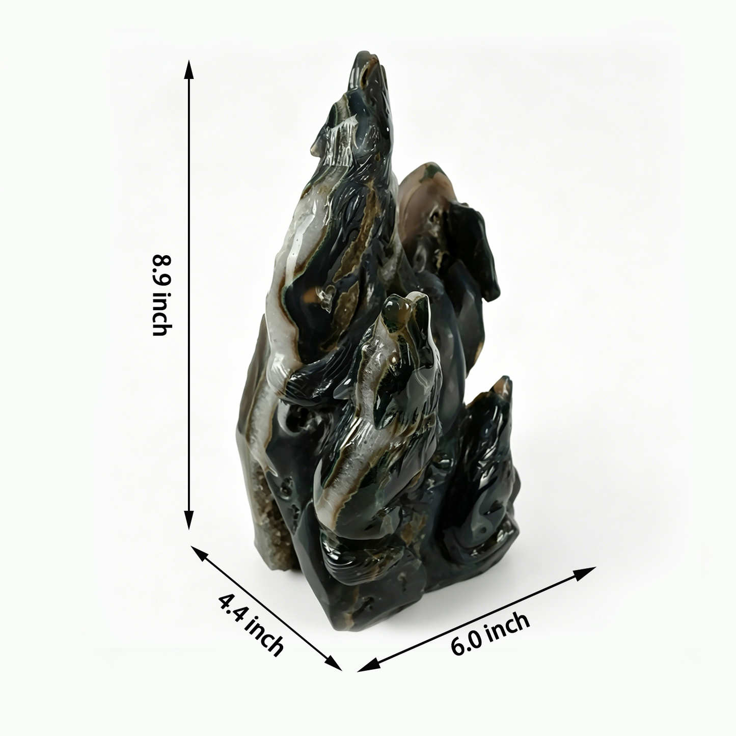 Natural Geode Agate Wolf Carving - Natural Stone Sculpture Carving