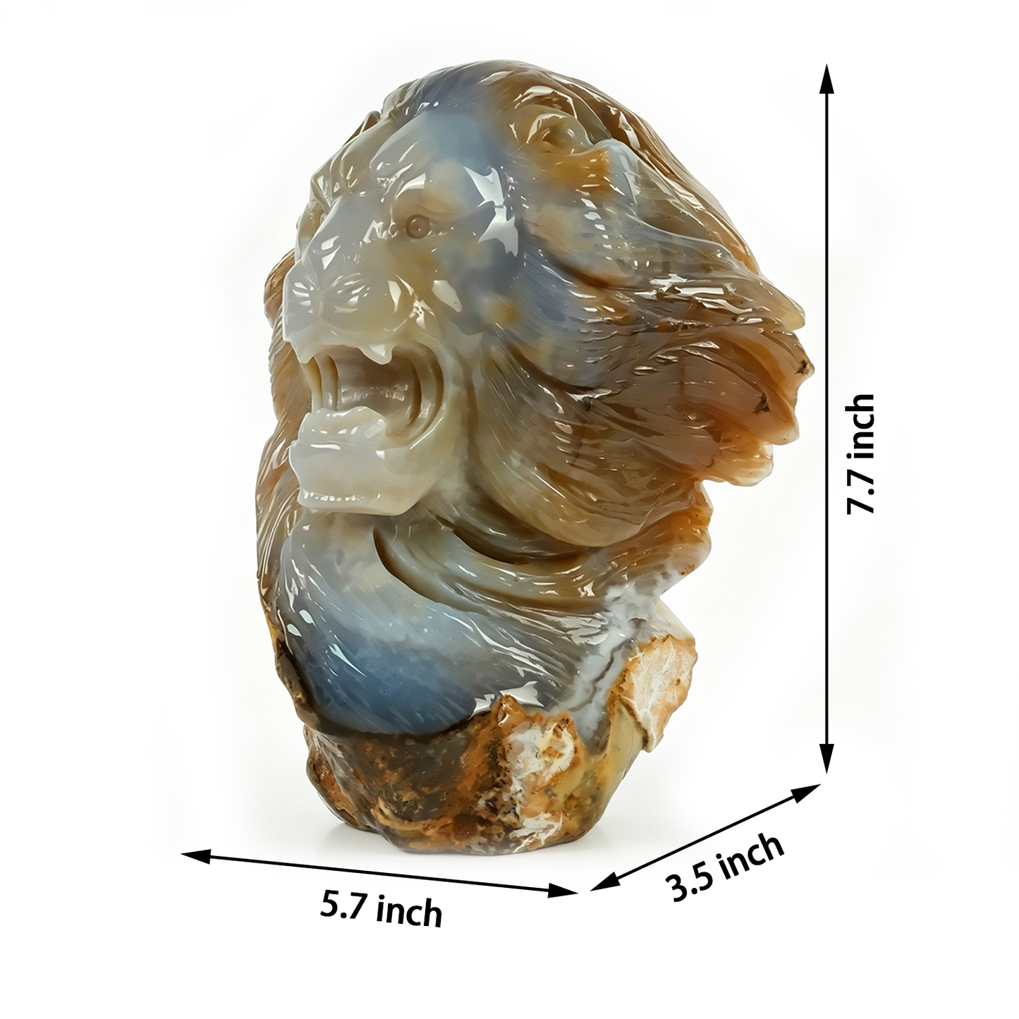 7.7 inch Yellow Chalcedony Lion Head Carving - Hand Carved Natural Stone