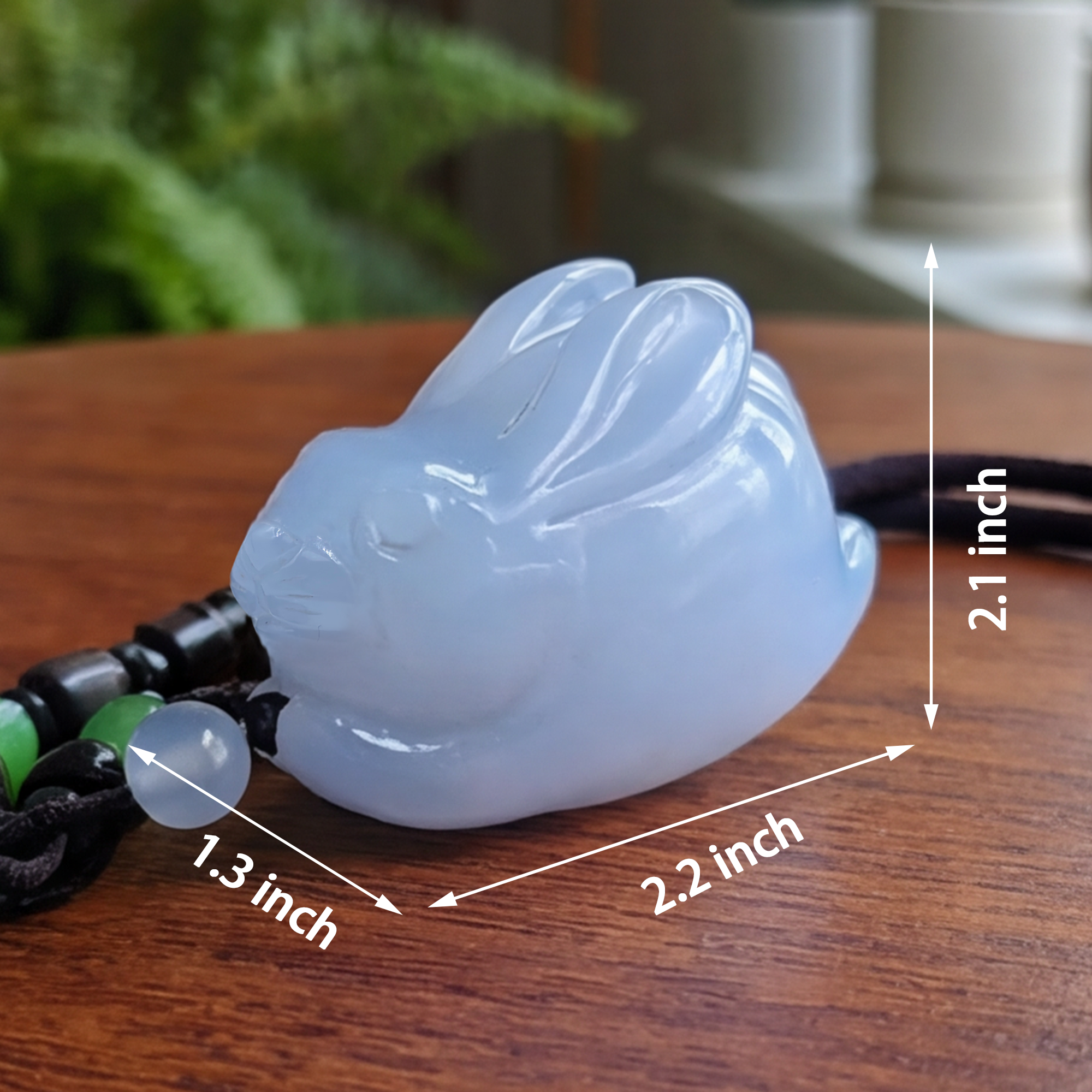 Blue Chalcedony Rabbit Pendant - Hand Carved Natrual Crystal