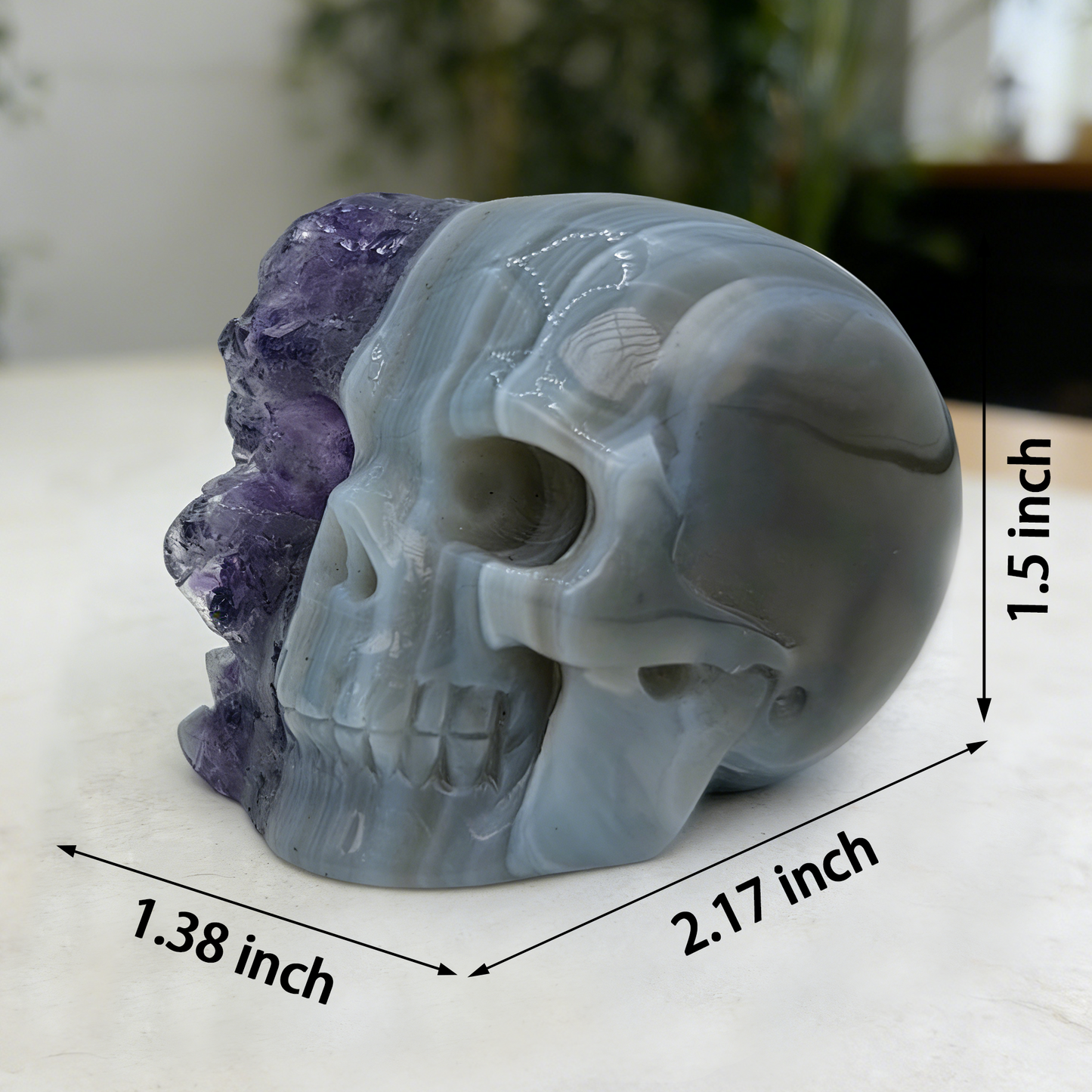 2 inch Amethyst Cluster Half Face Crystal Skull-Hand Ceved Natrual Crystal