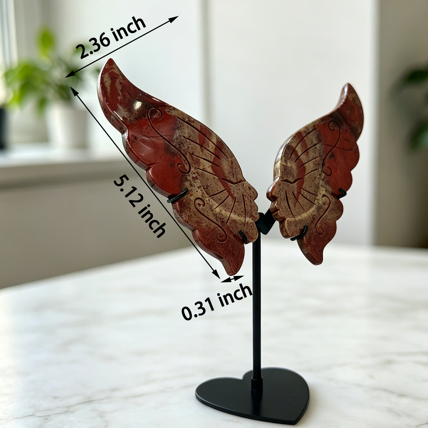 Red Jasper Butterfly Sculpture with Dual Face - Natural Jasper Carving