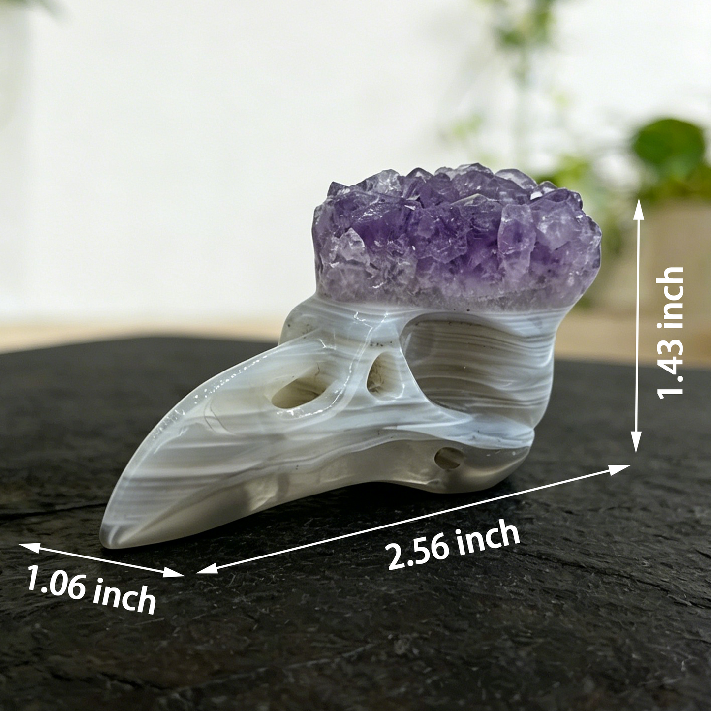 2.5 inch Amethyst Cluster Crow Skull - Natrual Amethyst Crystal Carving