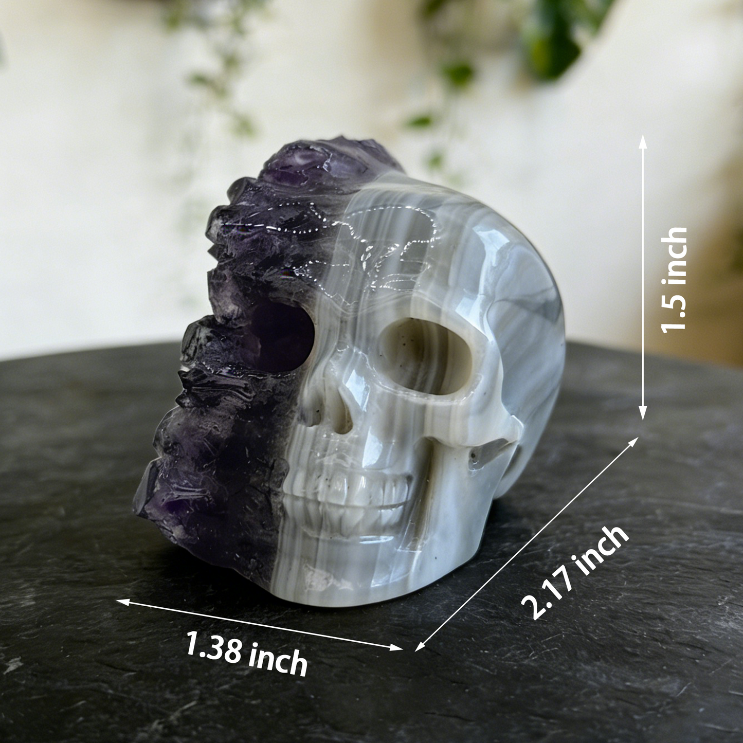 2 inch Amethyst Cluster Half Face Crystal Skull-Hand Ceved Natrual Crystal