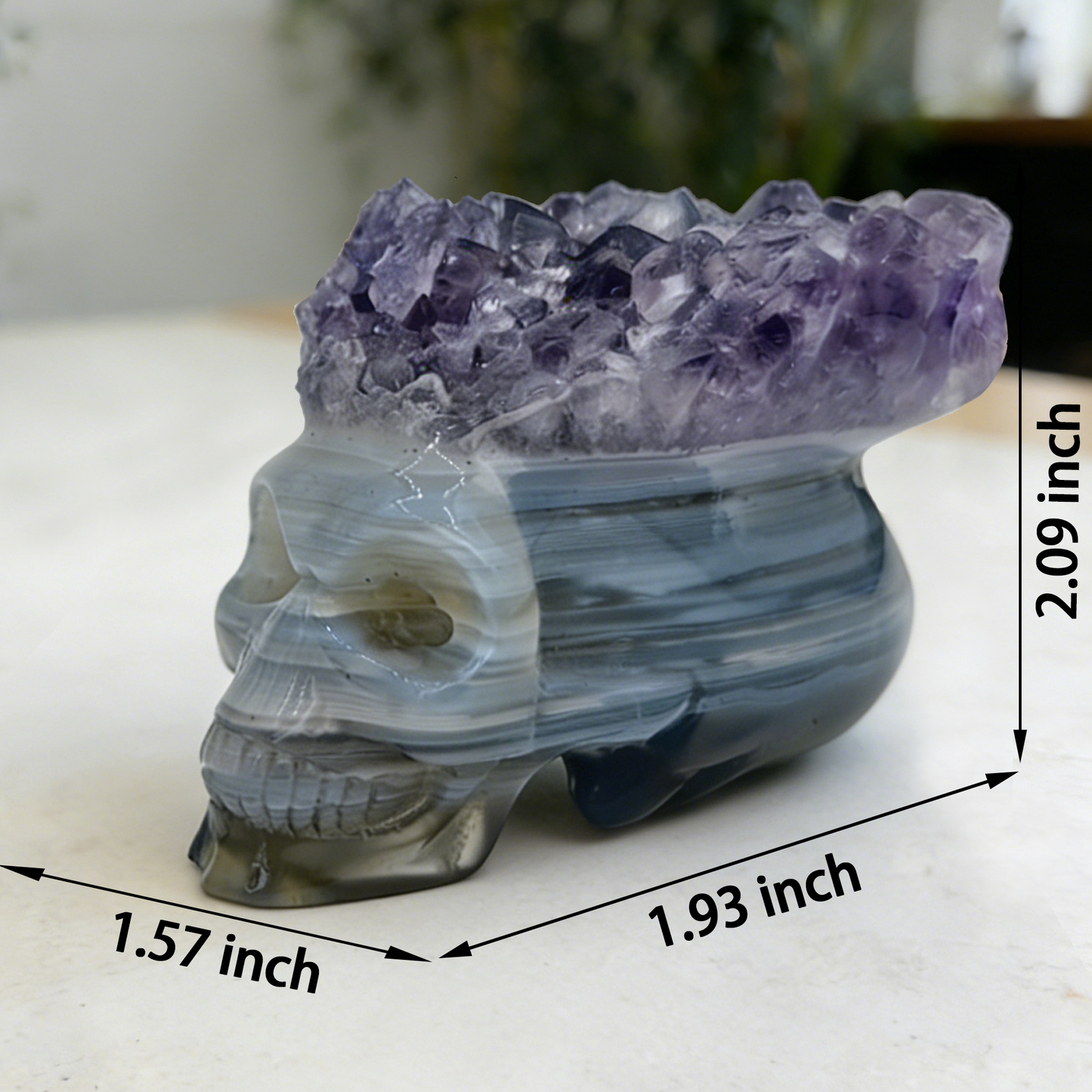 2 inch Amethyst Cluster Crown Crystal Skull - Hand Carved Natrual Crystal