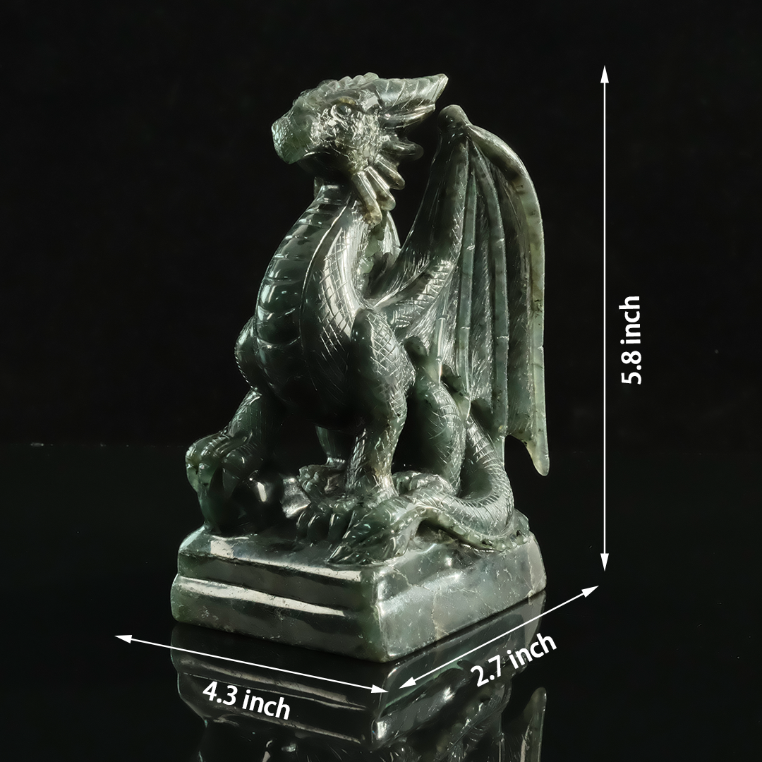 Labradorite Winged Dragon - Hand-Carved Natural Stone Sculpture
