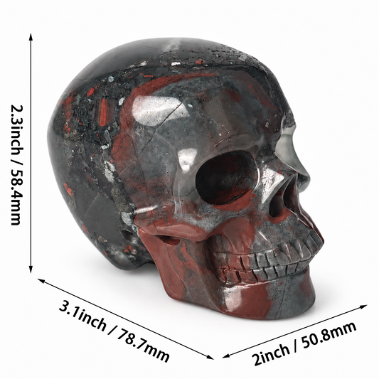 Additional view of a 3-inch African Bloodstone human skull carving