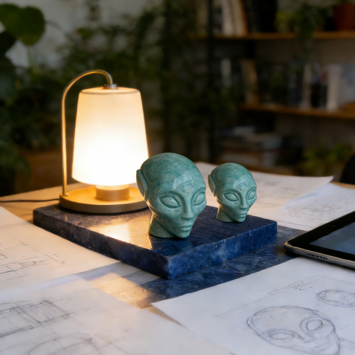 Additional view of a 2-inch Amazonite alien skull carving