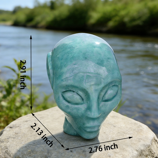 Additional view of a 3-inch Amazonite alien skull carving