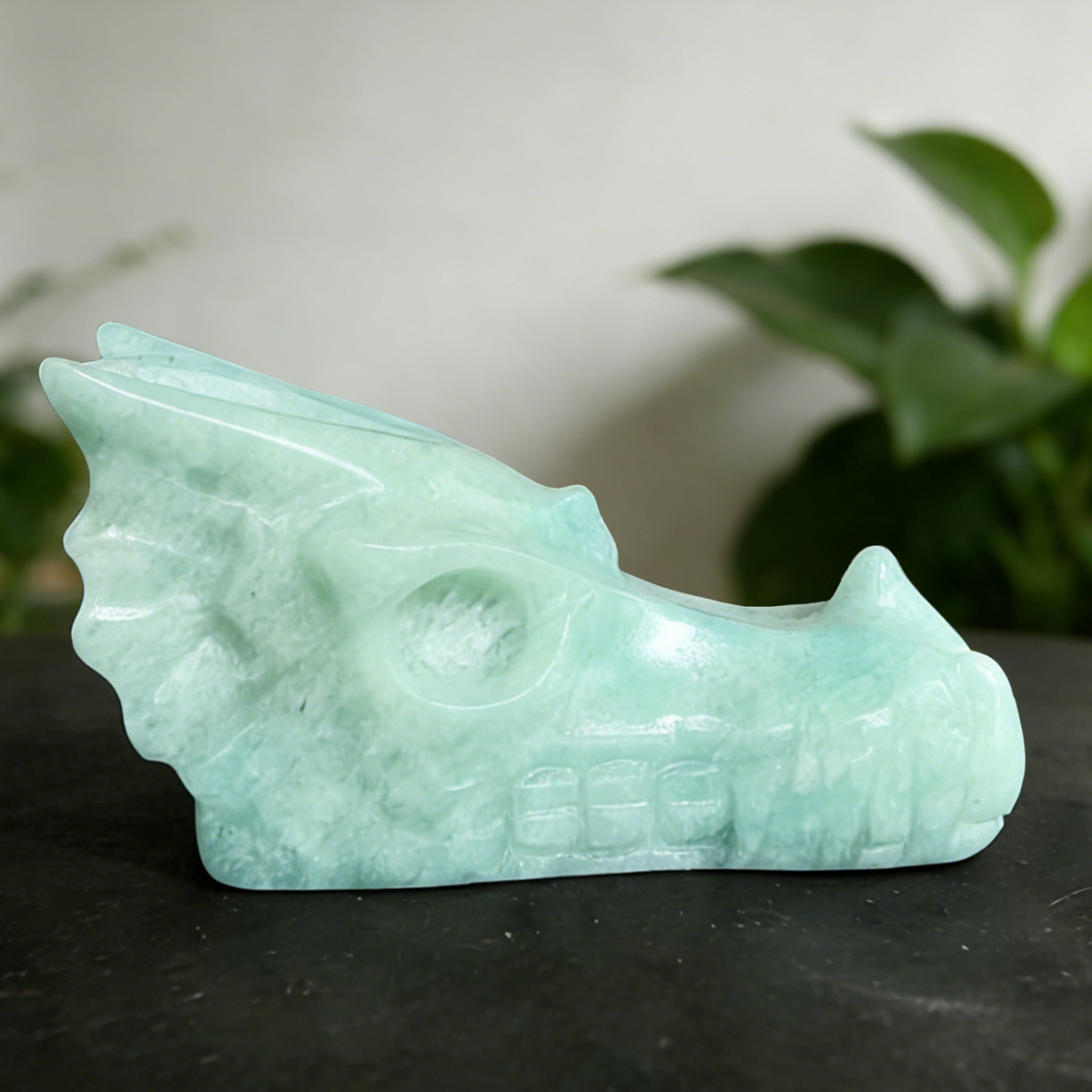Additional view of a 2.5-inch Amazonite dragon skull carving