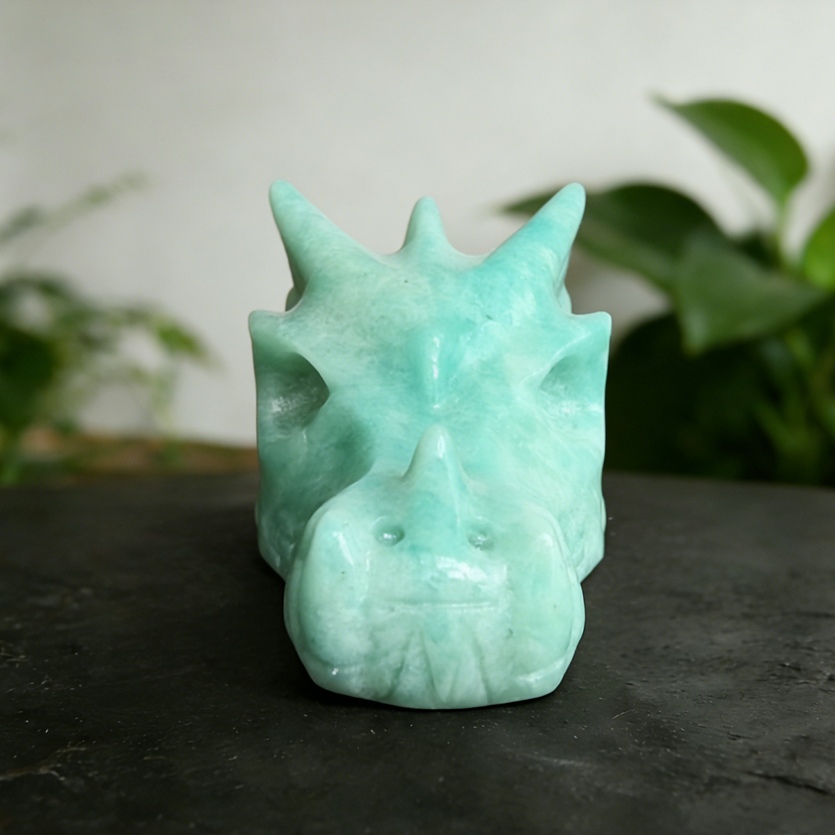 Additional view of a 2.5-inch Amazonite dragon skull carving