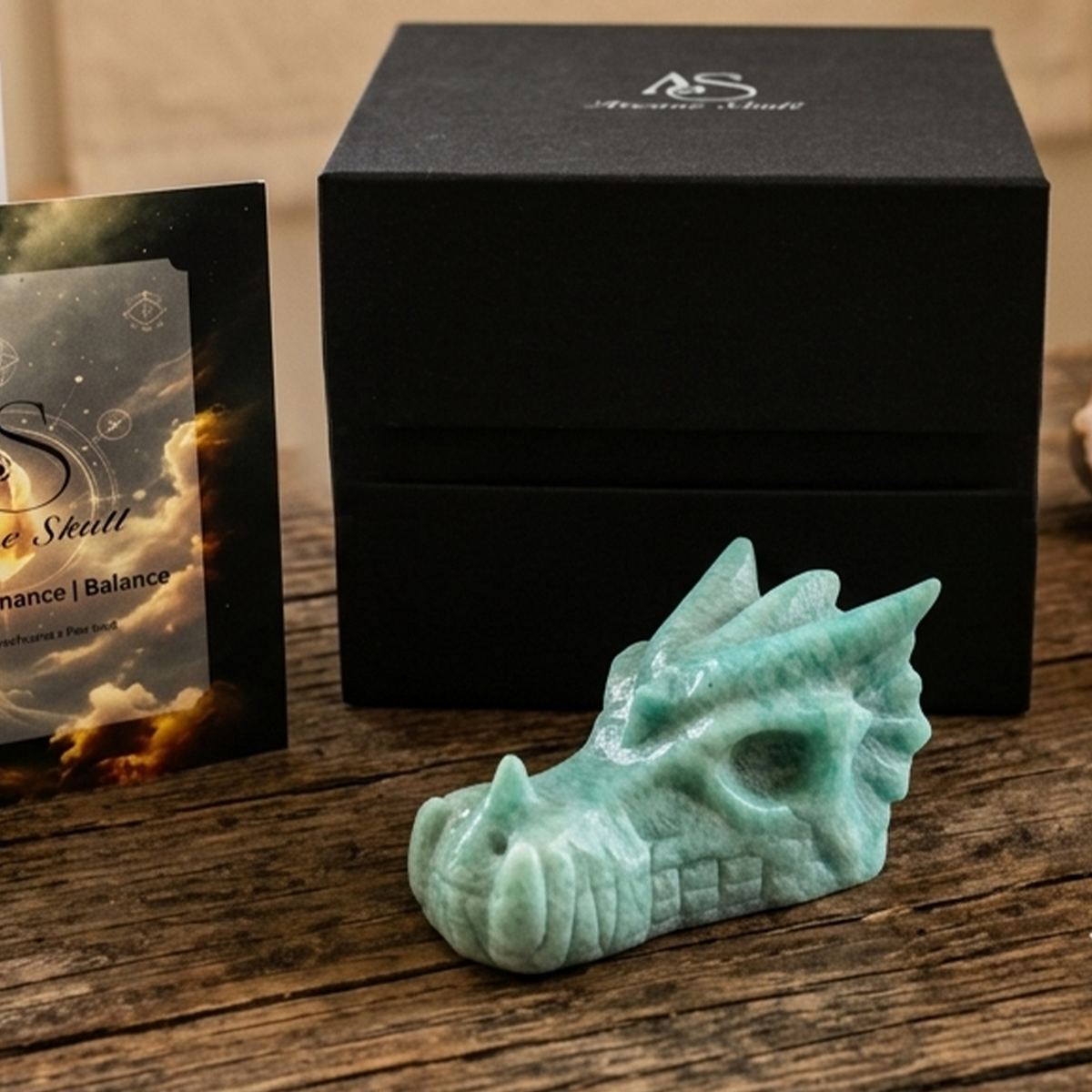 Additional view of a 2.5-inch Amazonite dragon skull carving