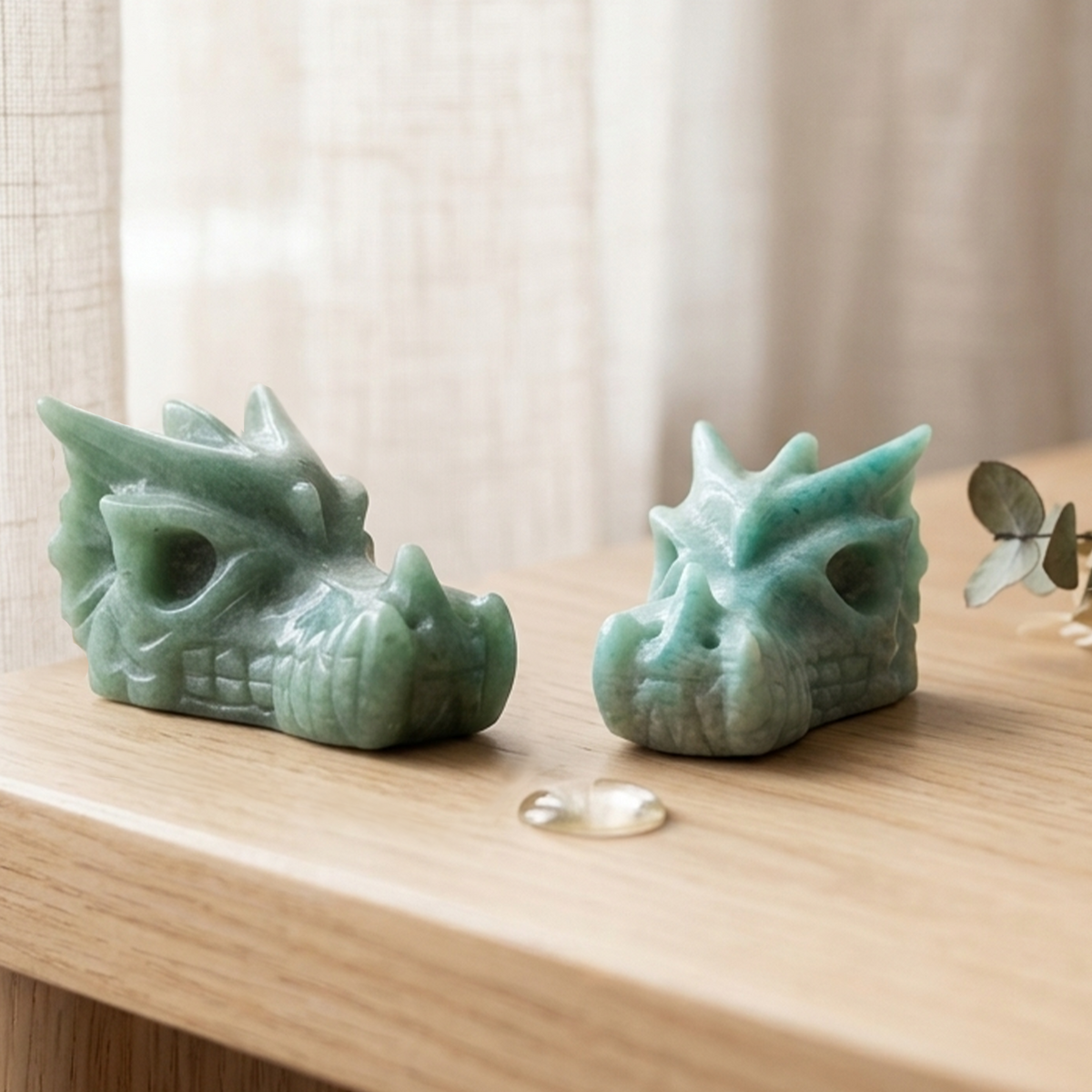 Additional view of a 2.5-inch Amazonite dragon skull carving