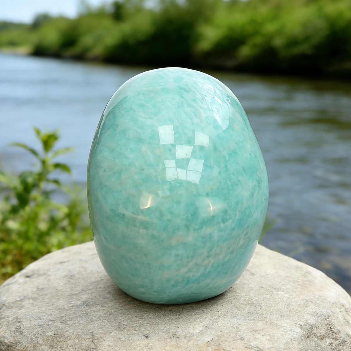 Additional view of a Amazonite human skull carving
