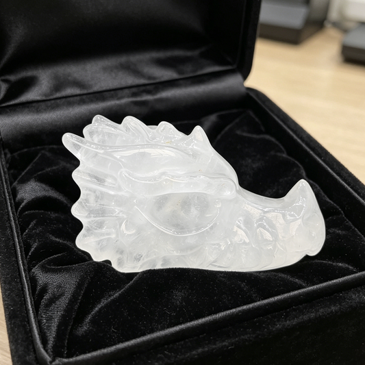 Additional view of a 4.2-inch Angolan Quartz dragon skull carving