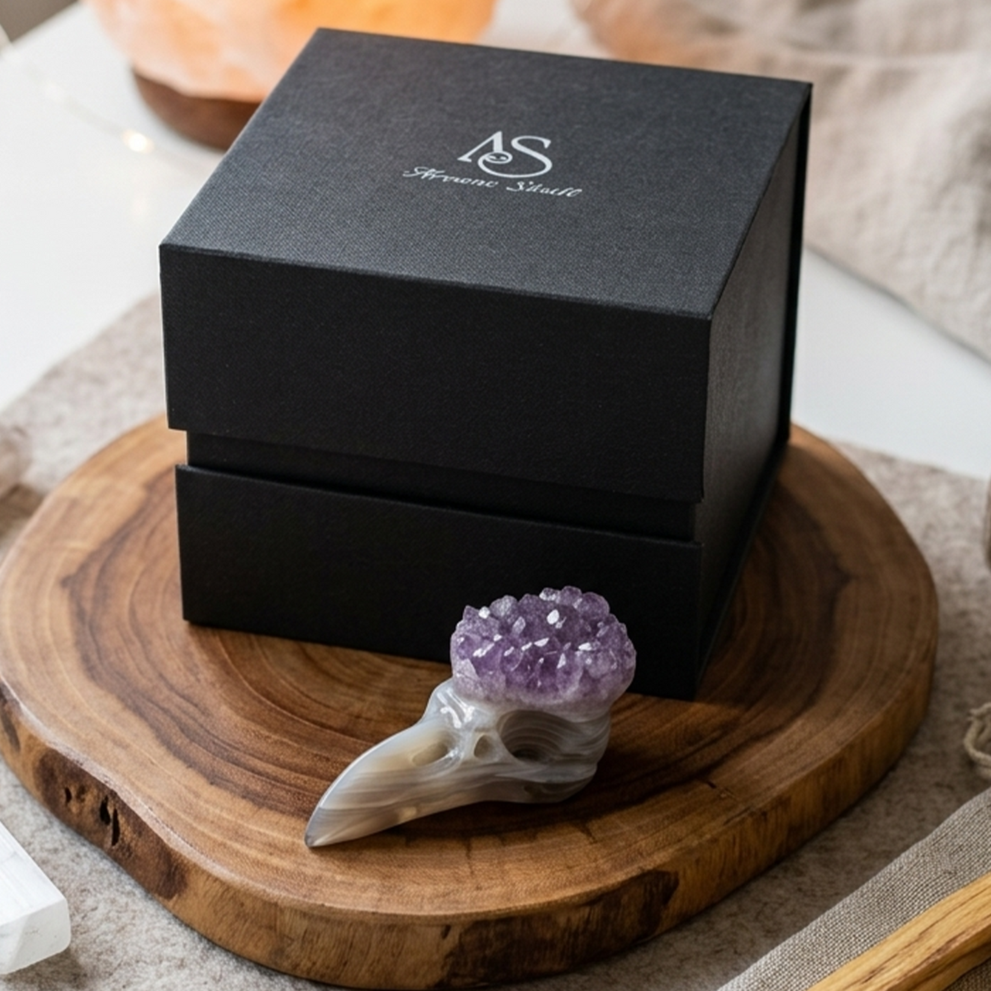 2.5 inch Amethyst Cluster Crow Skull - Natrual Amethyst Crystal Carving