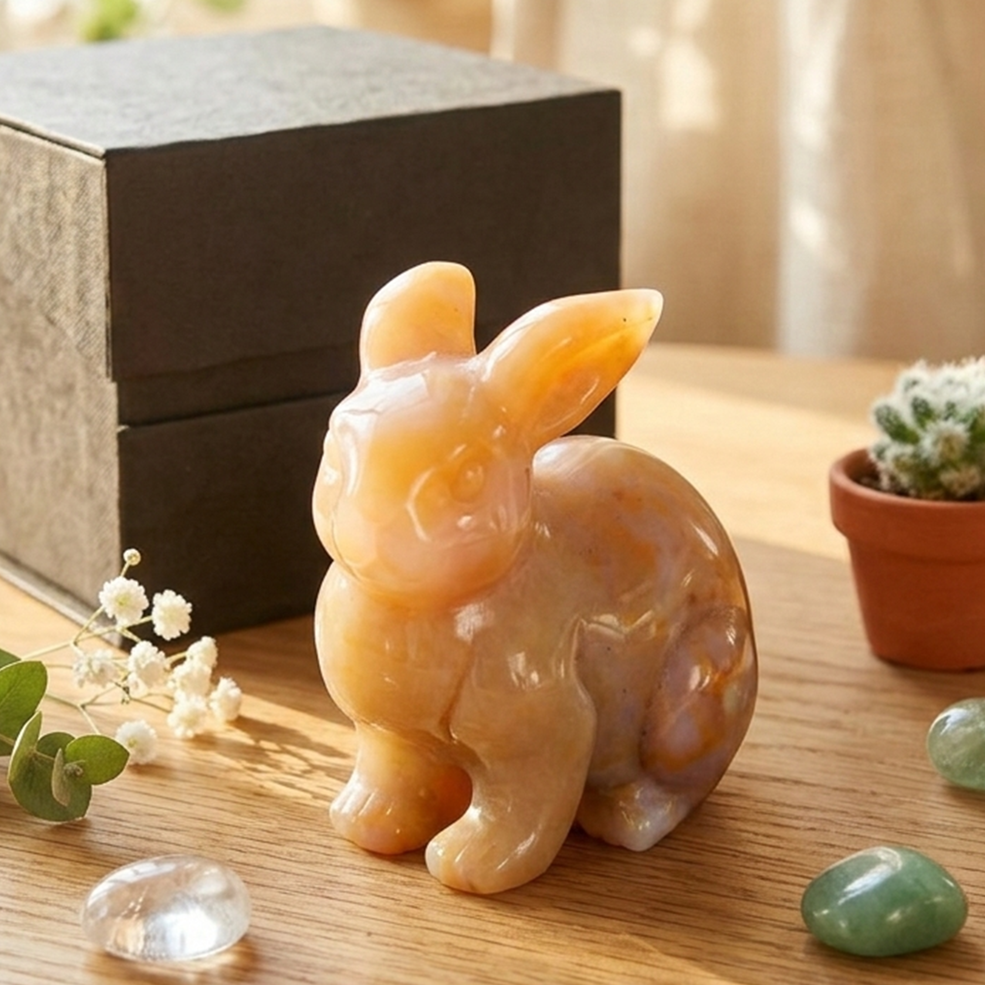 Yellow Chalcedony Rabbit Carving-Natrual Stone Carving