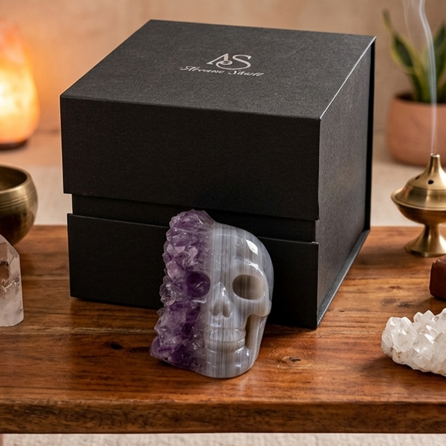 2 inch Amethyst Cluster Half Face Crystal Skull-Hand Ceved Natrual Crystal