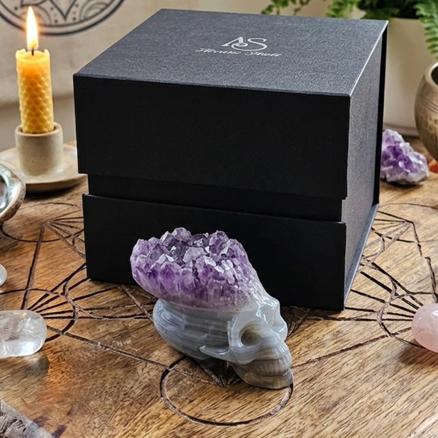2 inch Amethyst Cluster Crown Crystal Skull - Hand Carved Natrual Crystal