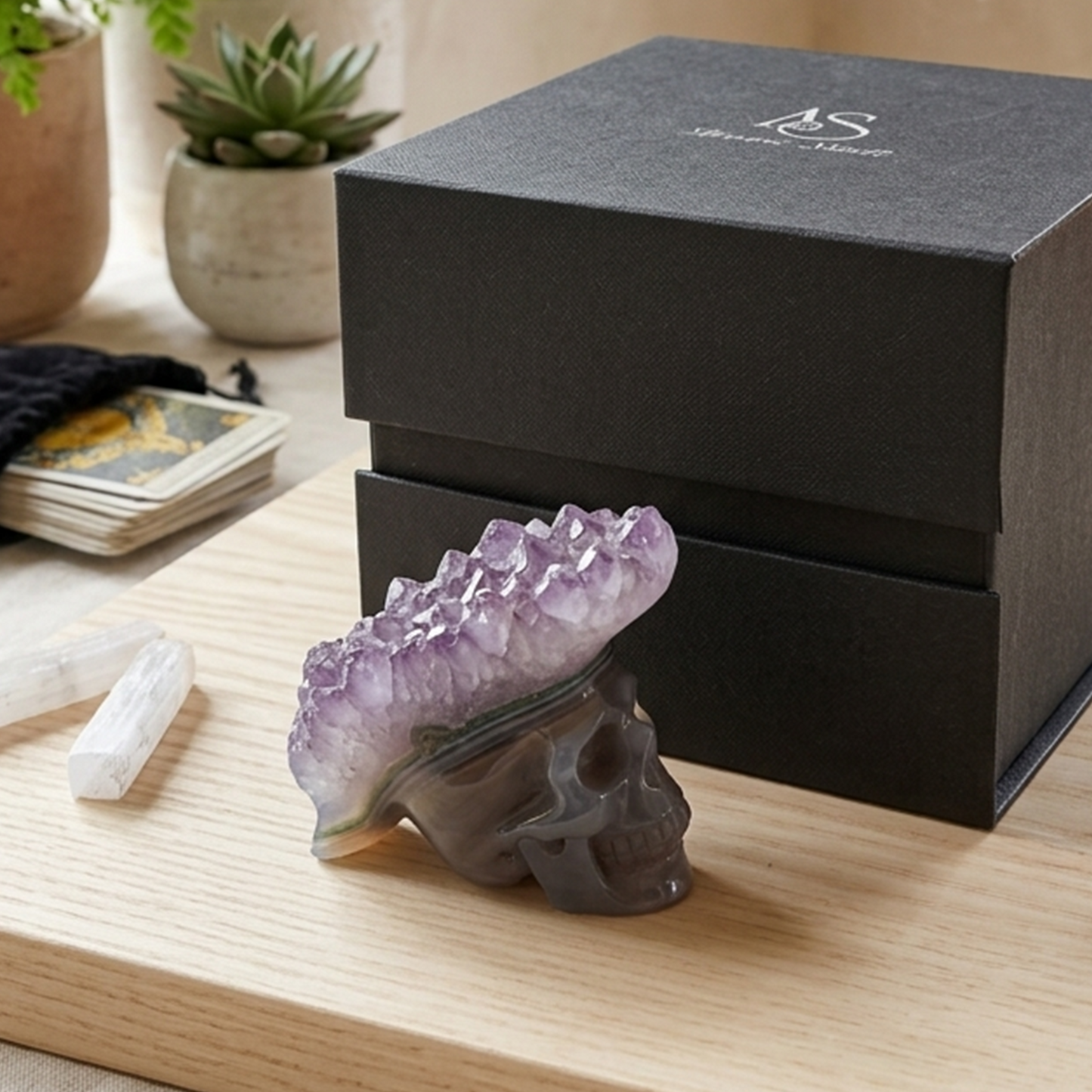 1.69 inch Amethyst Cluster Crown Crystal Skull - Hand Carved Natrual Crystal