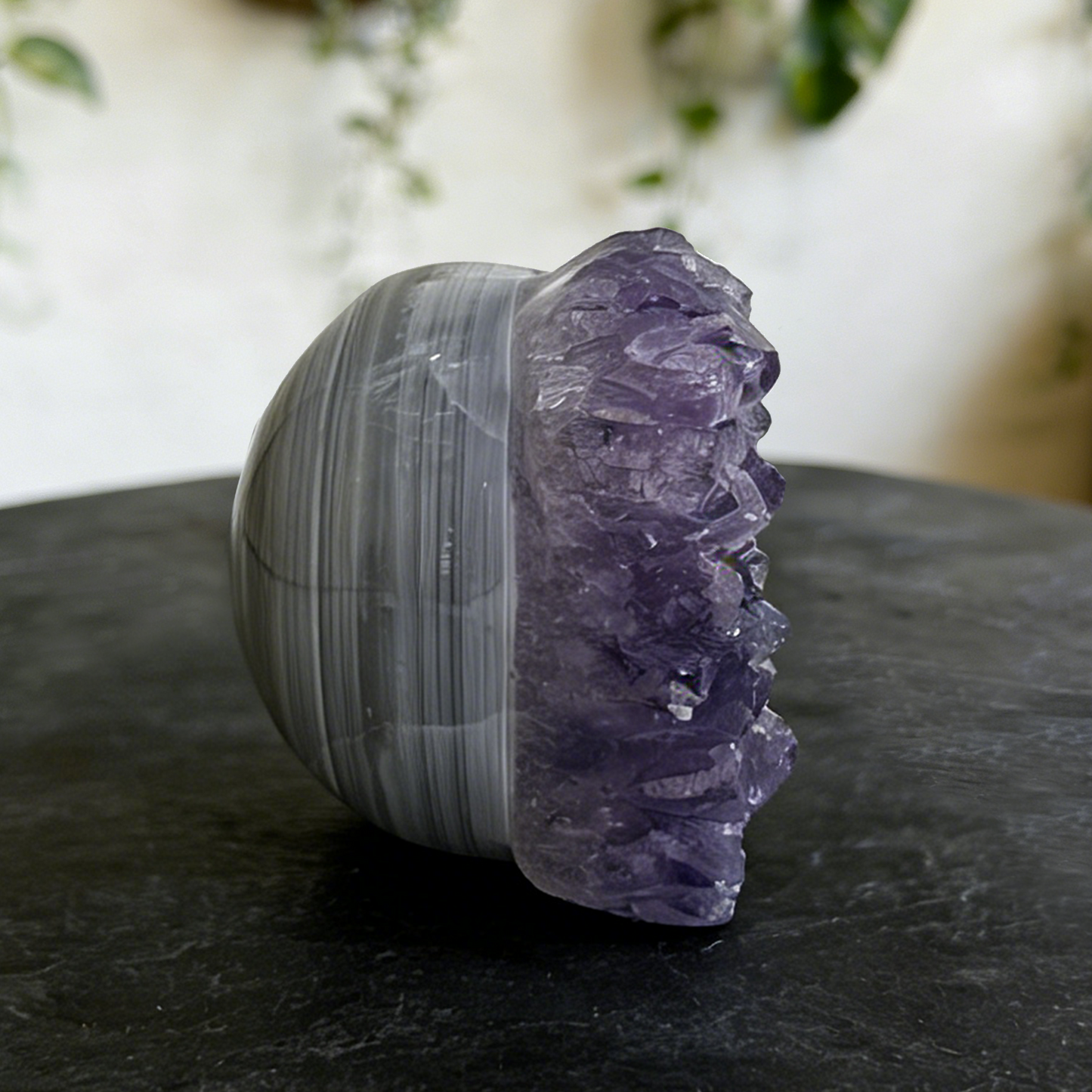2 inch Amethyst Cluster Half Face Crystal Skull-Hand Ceved Natrual Crystal