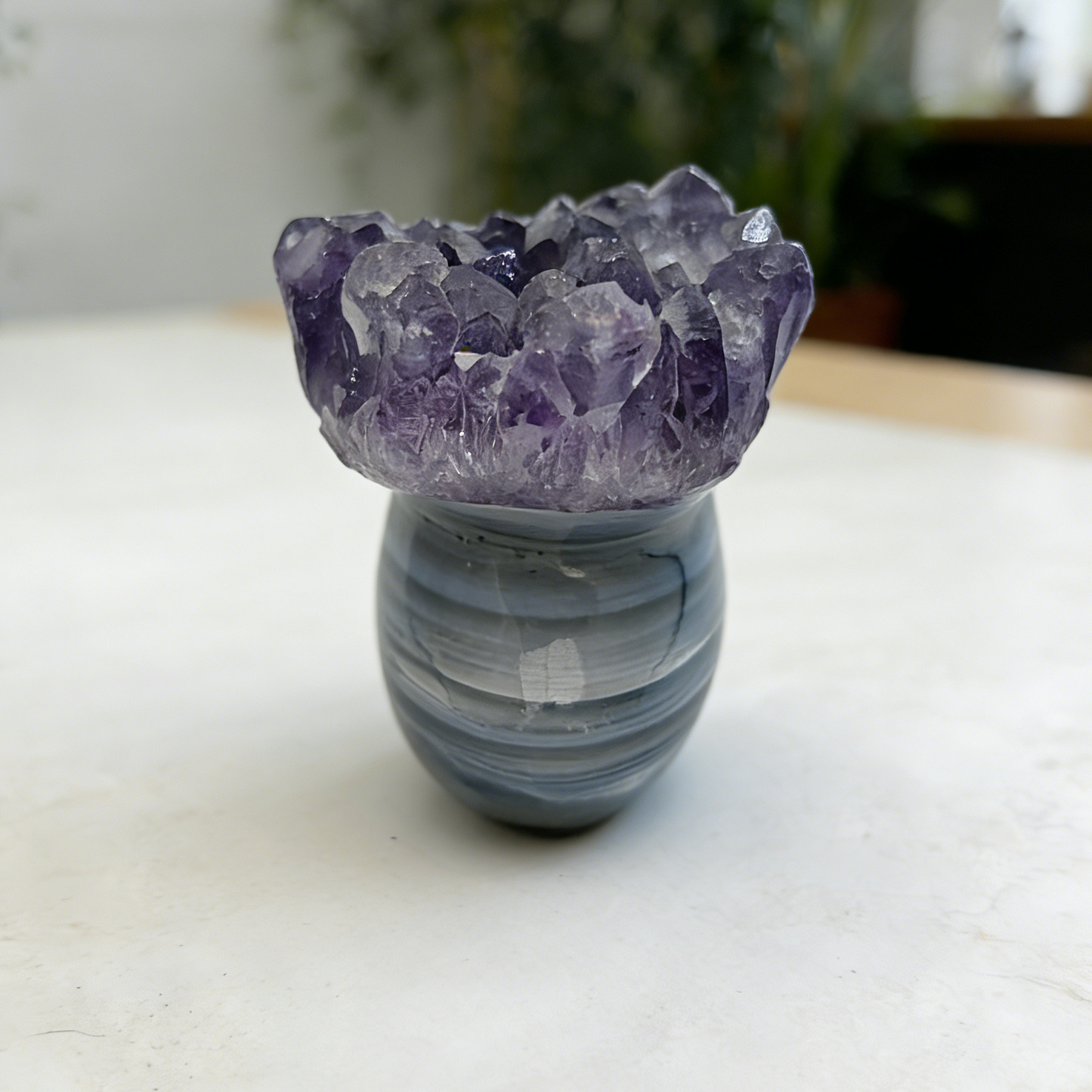 2 inch Amethyst Cluster Crown Crystal Skull - Hand Carved Natrual Crystal