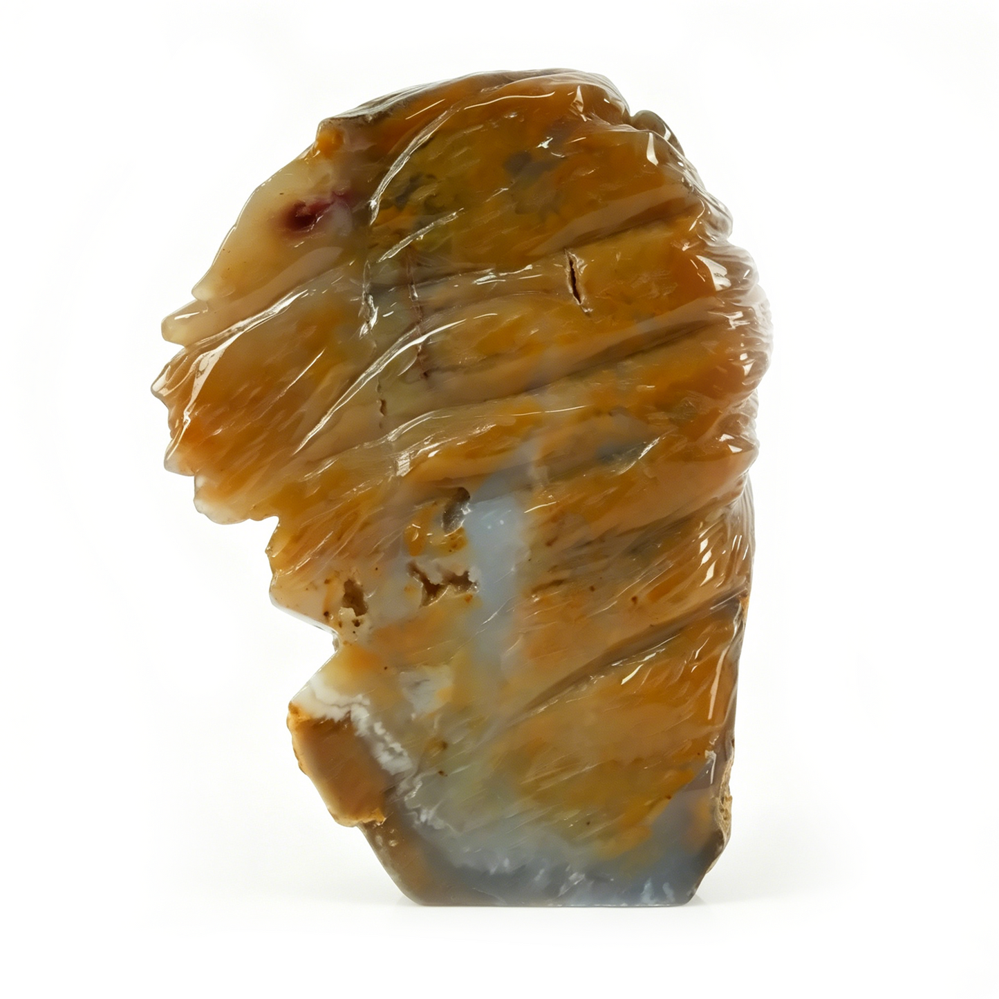 7.7 inch Yellow Chalcedony Lion Head Carving - Hand Carved Natural Stone
