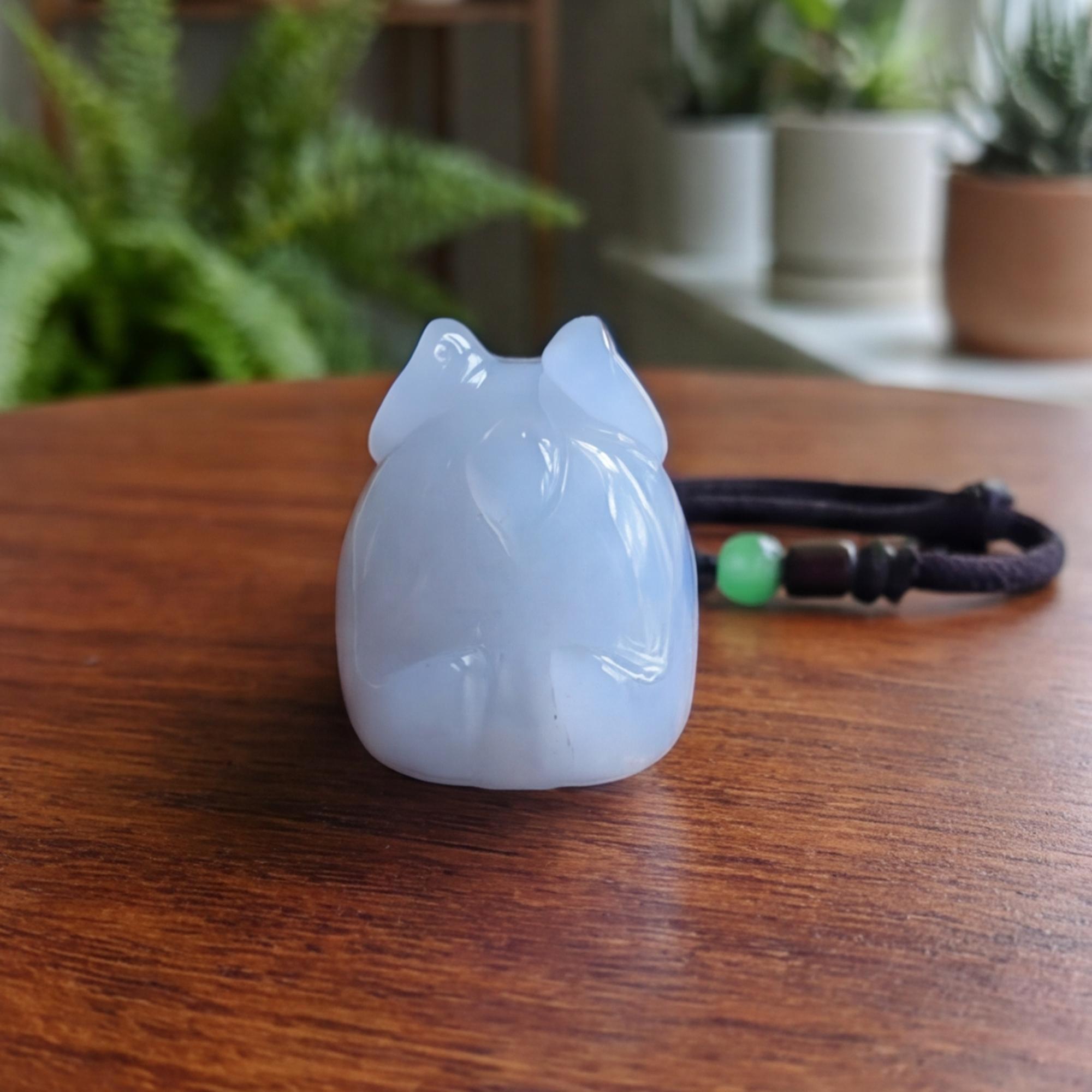 Blue Chalcedony Rabbit Pendant - Hand Carved Natrual Crystal