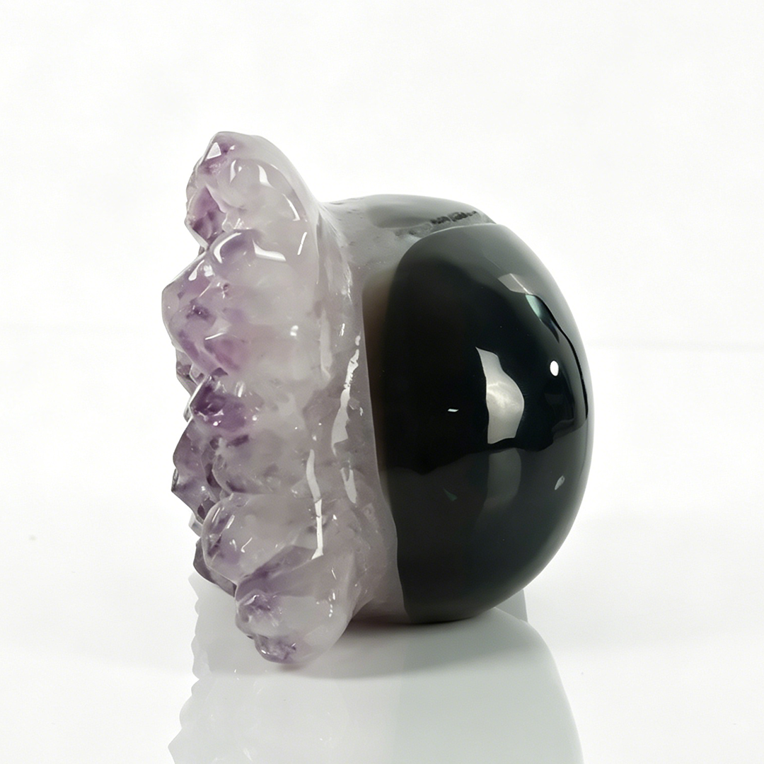 5 inch Amethyst Cluster Skull - Hand Carved Natural Crystal