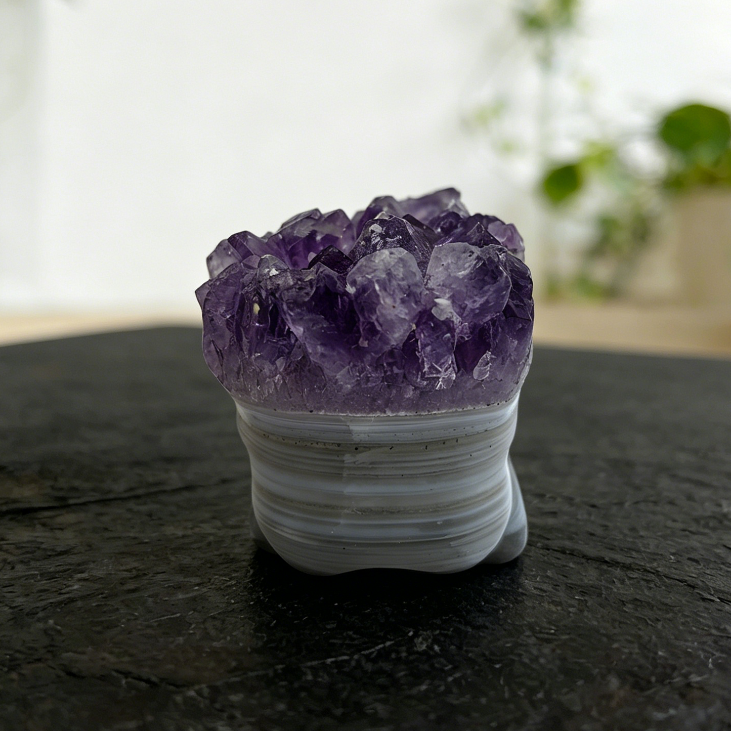 2.5 inch Amethyst Cluster Crow Skull - Natrual Amethyst Crystal Carving