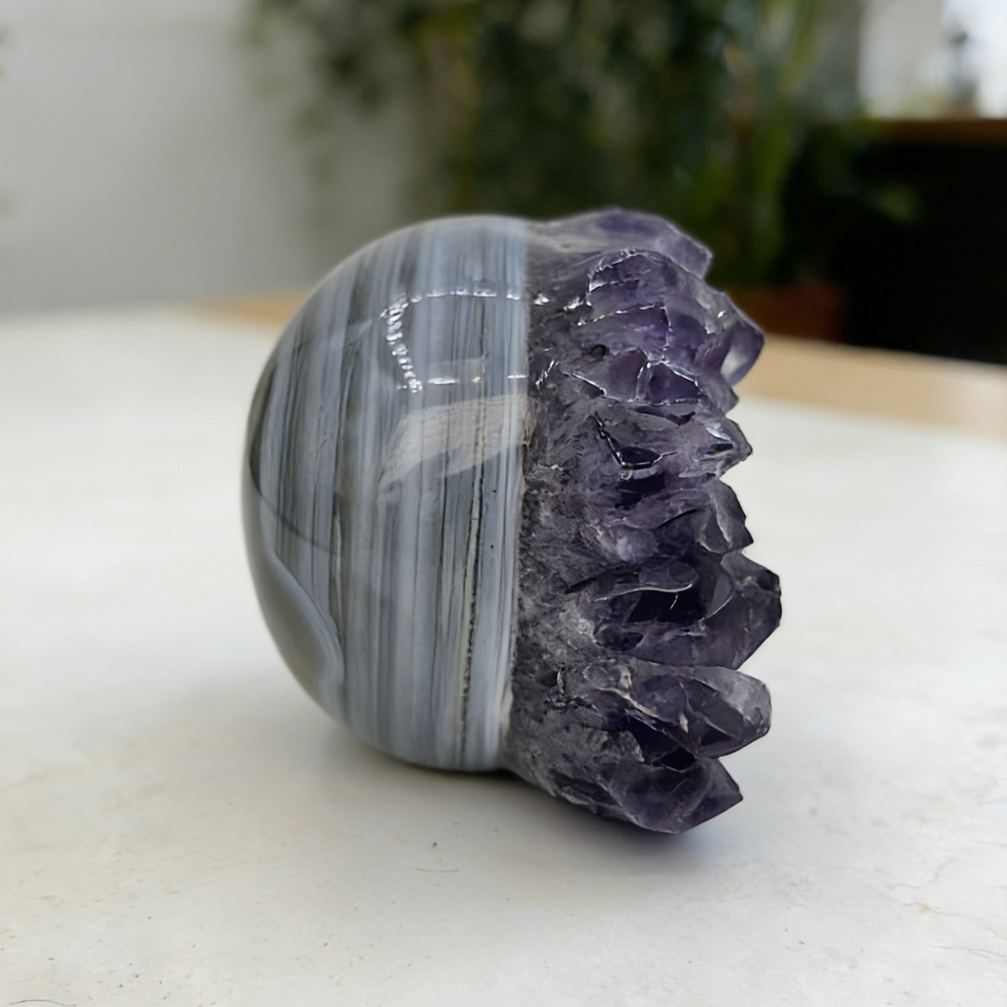 2 inch Amethyst Cluster Half Face Crystal Skull-Hand Ceved Natrual Crystal