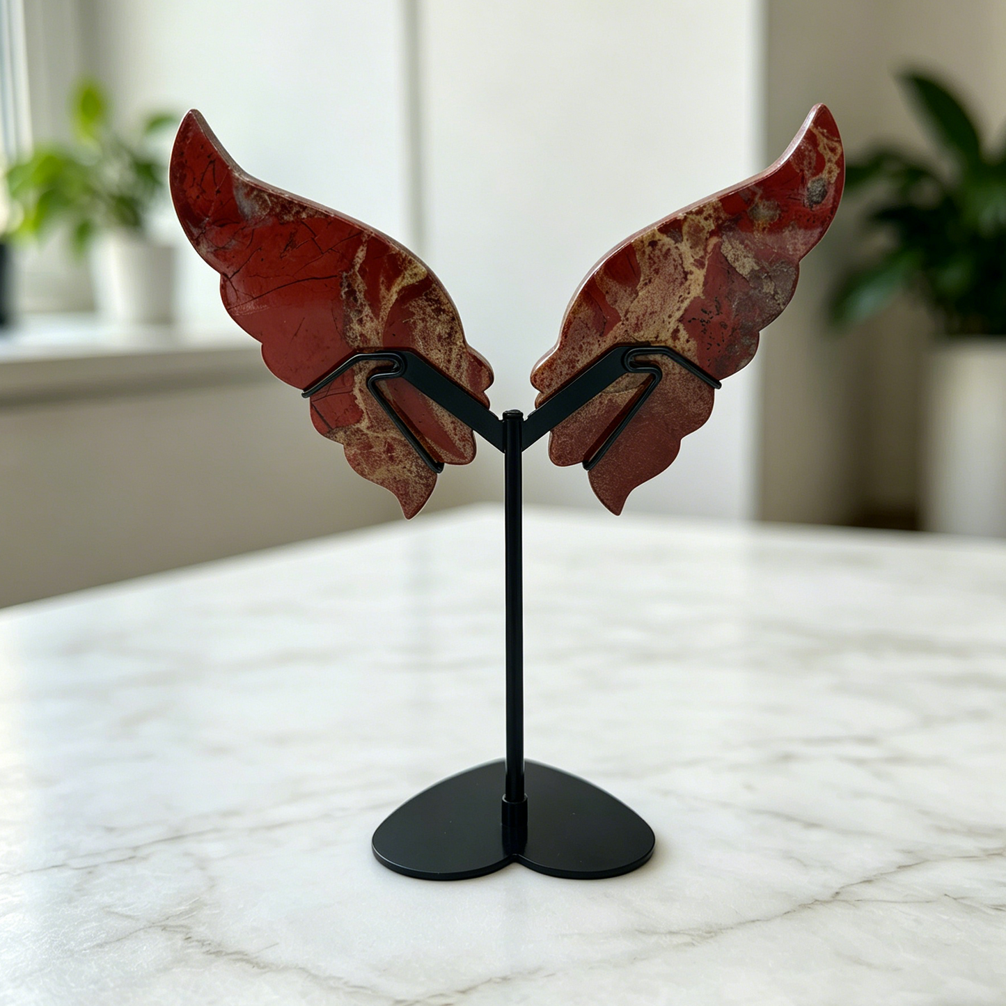 Red Jasper Butterfly Sculpture with Dual Face - Natural Jasper Carving