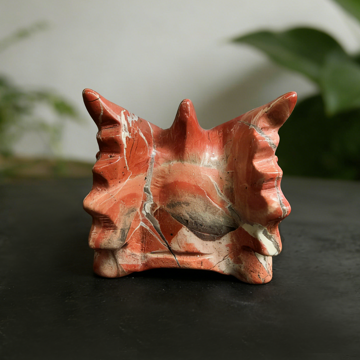 2.5 inch Red Jasper Chinese Dragon Skull Jade Sculpture- Hand Craved Natrual Jasper