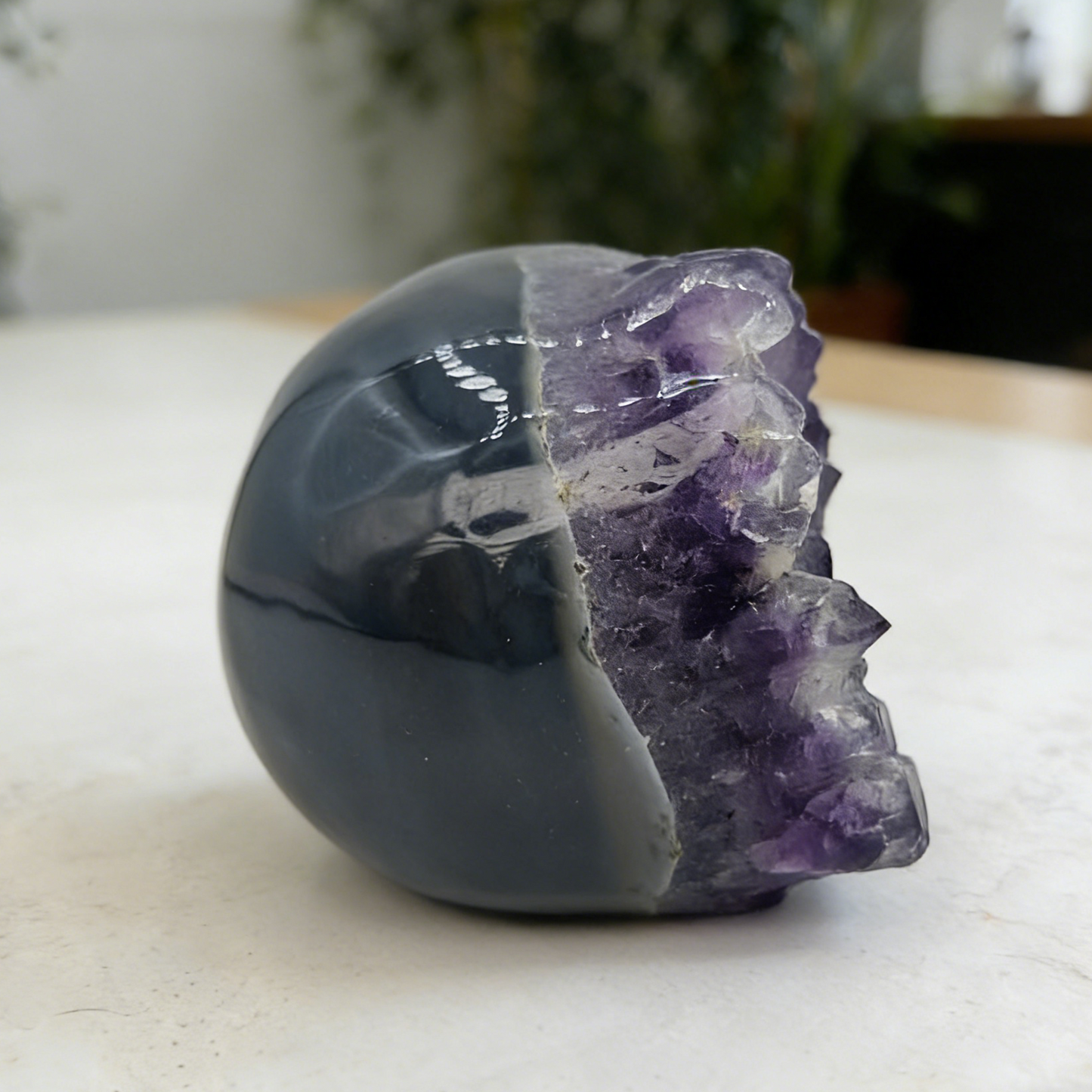 2.6 inch Amethyst Cluster Half Face Crystal Skull-Hand Ceved Natrual Crystal