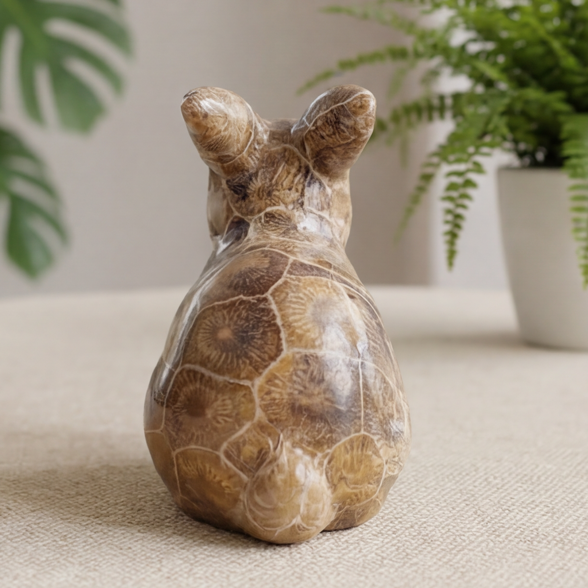 Coral Fossil Rabbit Carving – Hand Carved Natrual Stone