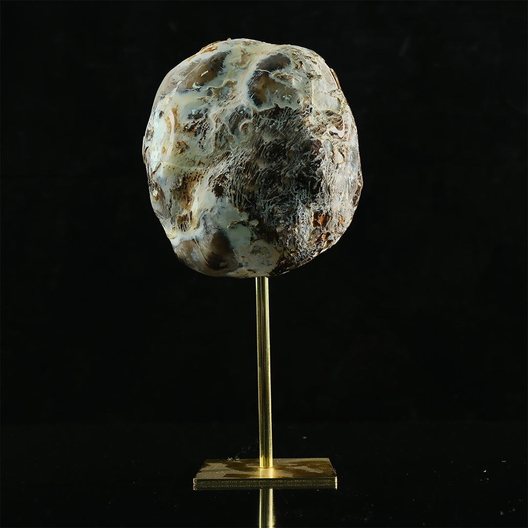 Blue Chalcedony Cave Carving Skull in Raw Crust - Hand Carved Natural Gemstone