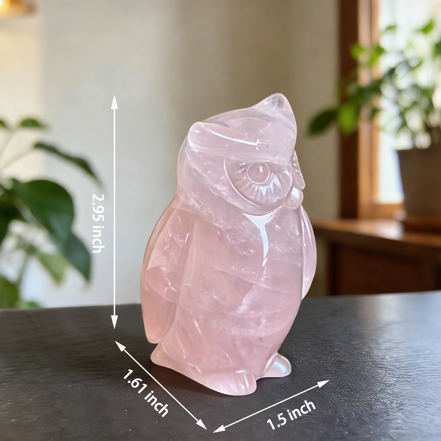 Rose Quartz Owl Carving – Hand Carved Natural Stone