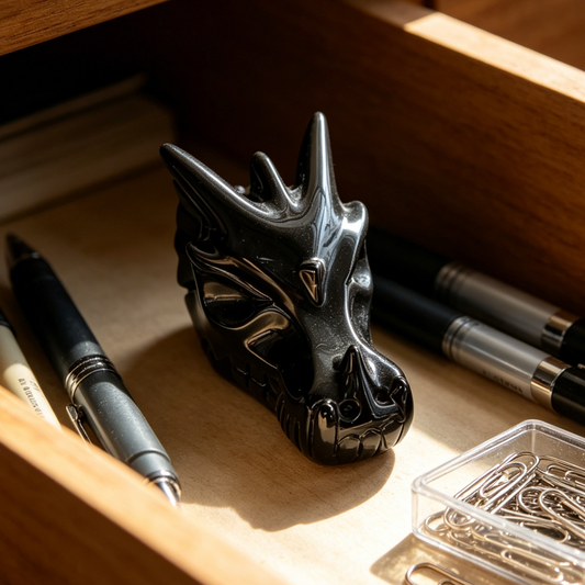 Additional view of a 3-inch Black Obsidian dragon skull carving