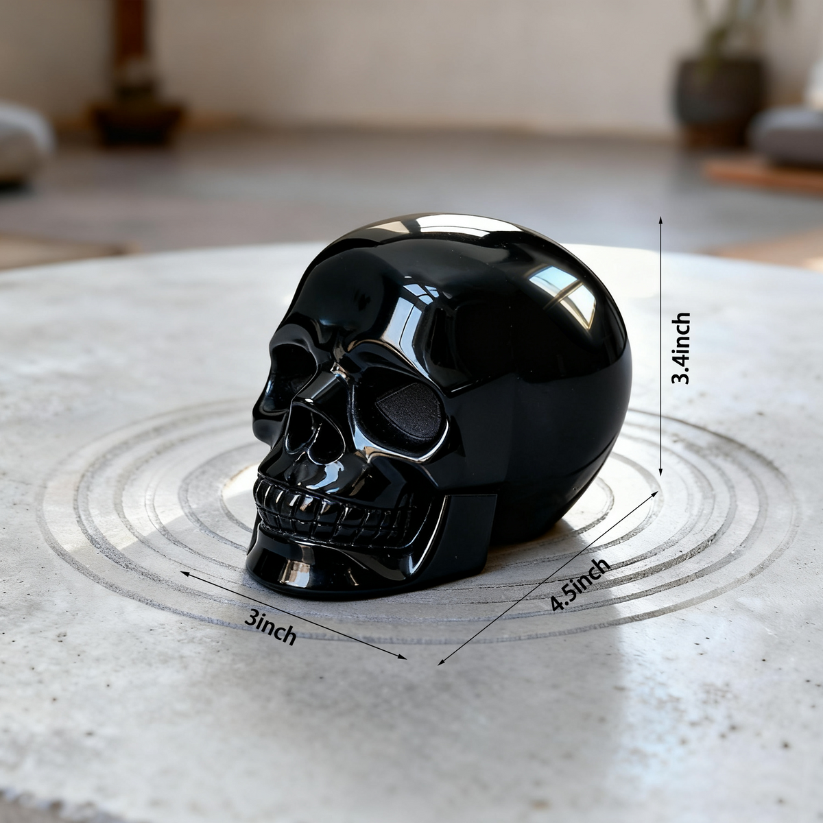 Additional view of a 4.5-inch Black Obsidian human skull carving