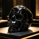 Additional view of a Black Obsidian Titan human skull carving, custom-made in sizes from 7 to 14 inches.