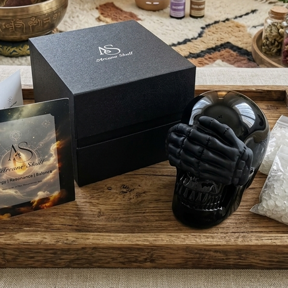 Additional view of a Black Obsidian See No Evil skull carving