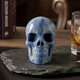 Main view of a 3-inch Blue Aventurine human skull carving