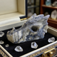 Additional view of a 2.5-inch Blue Flower Agate dragon skull carving