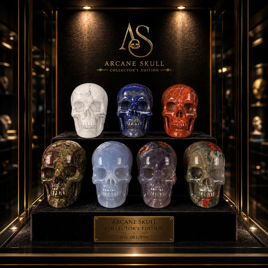 Additional view of a 2-inch mixed-stone crystal skull collection box, Pattern A