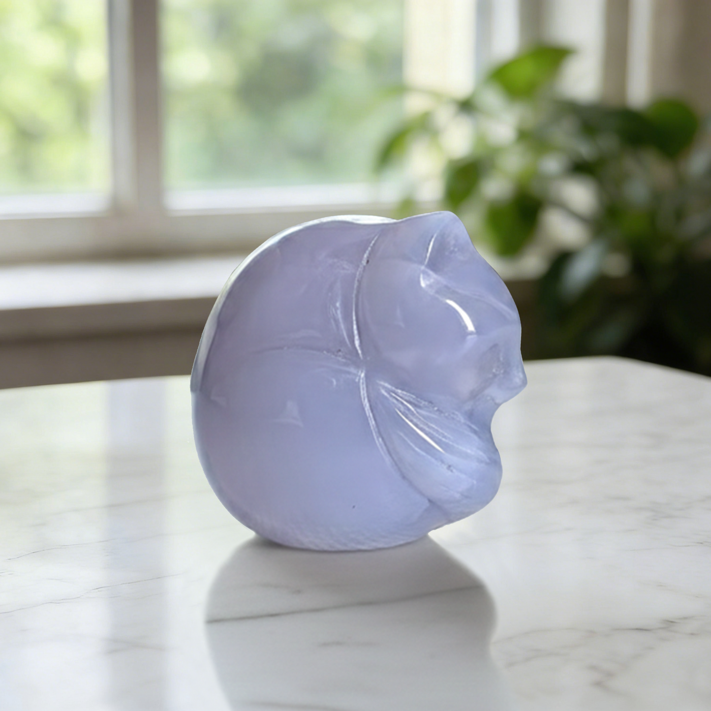 Blue Chalcedony Sleeping Cat Carving – Hand Carved Natural Stone