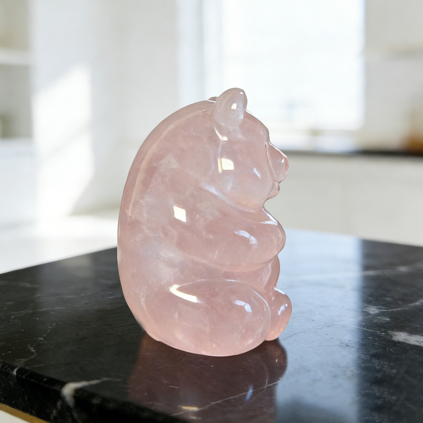 Rosenquarz-Bärenskulptur – Handgeschnitzte Edelsteinskulptur